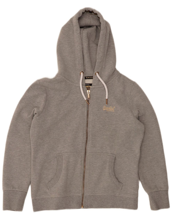 Maglione con cappuccio e zip da donna SUPERDRY UK 16 grande cotone grigio