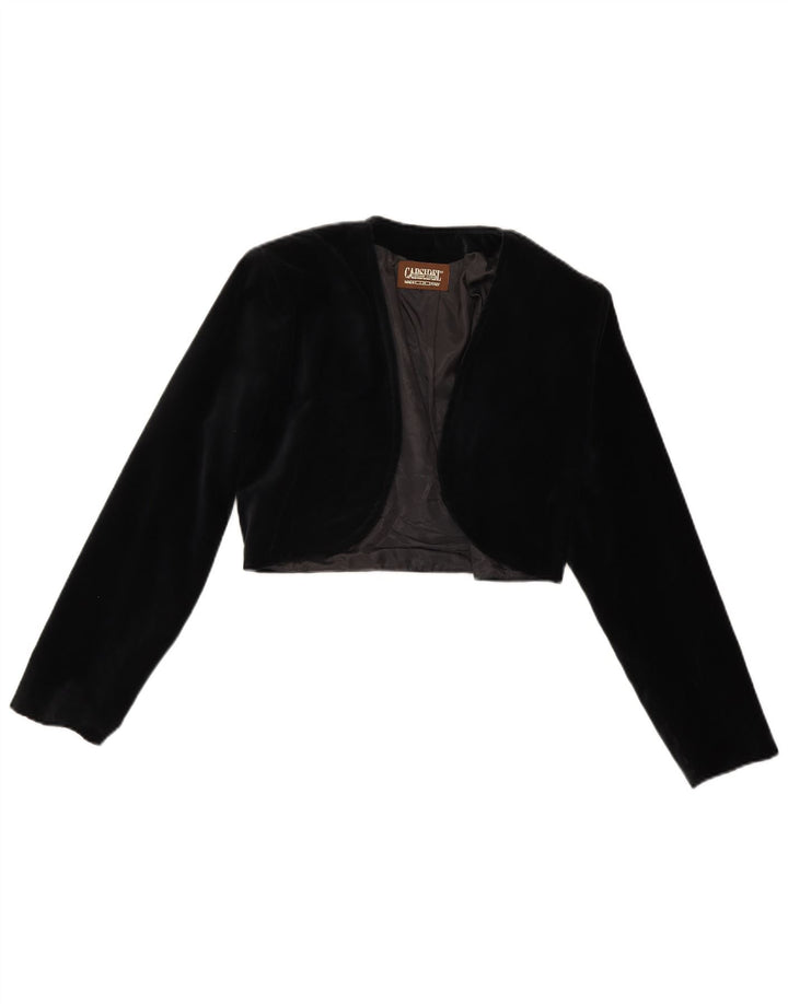 Giacca bolero aperta in velluto da donna vintage UK 14 poliestere nero medio