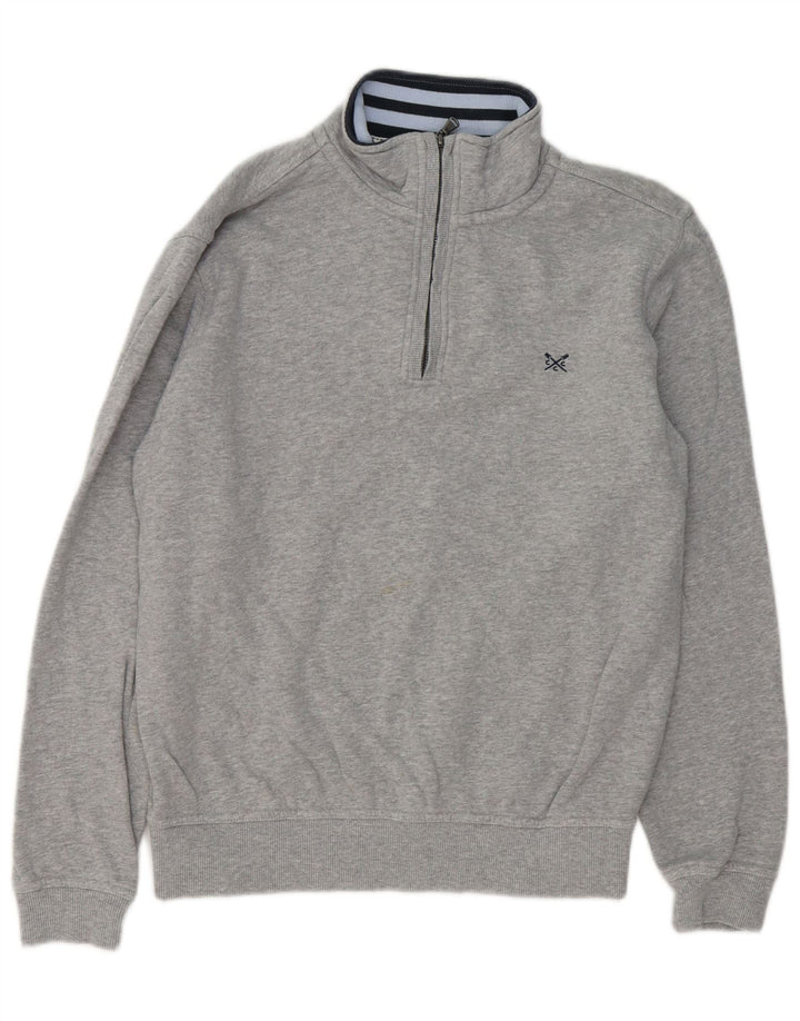 Crew Clothing Felpa con collo con zip da uomo Maglione in cotone grigio medio