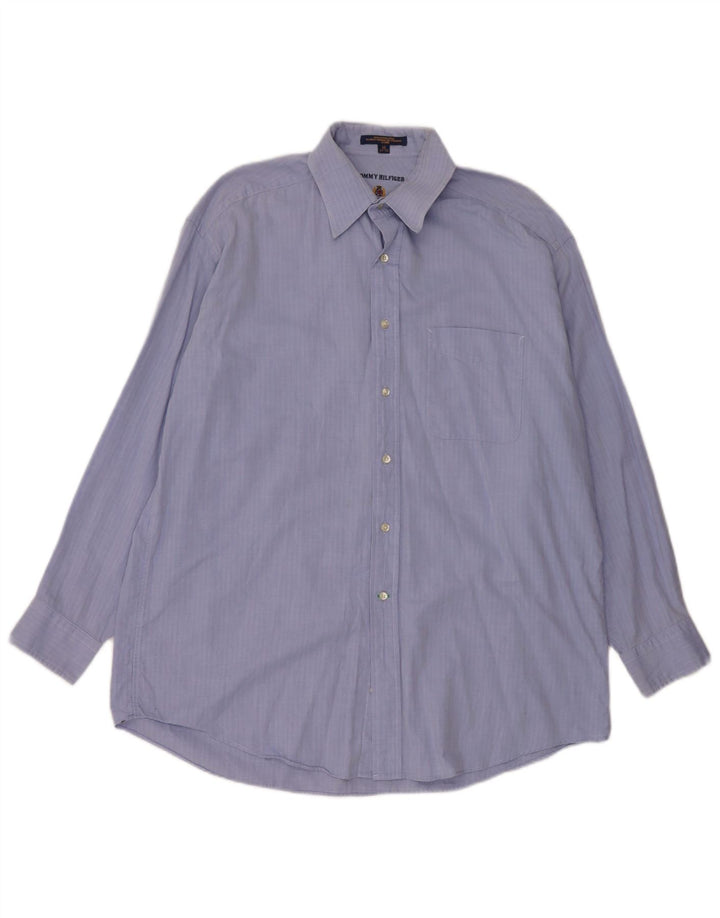 Camicia da uomo Tommy Hilfiger taglia 16 grande cotone a spina di pesce blu