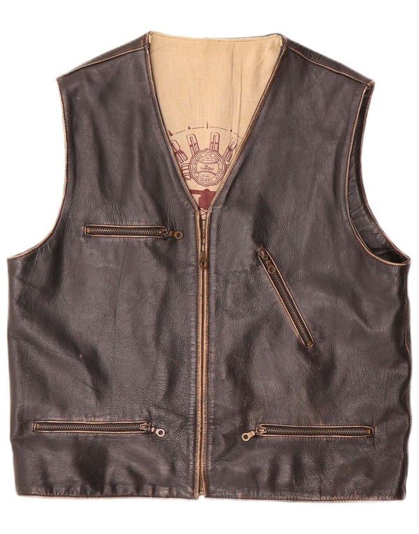 Gilet in pelle da uomo Conbipel UK 40 grande in pelle marrone