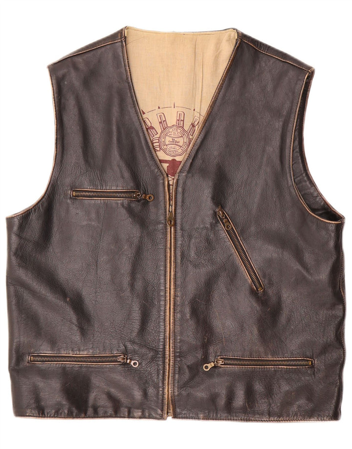 Gilet in pelle da uomo Conbipel UK 40 grande in pelle marrone