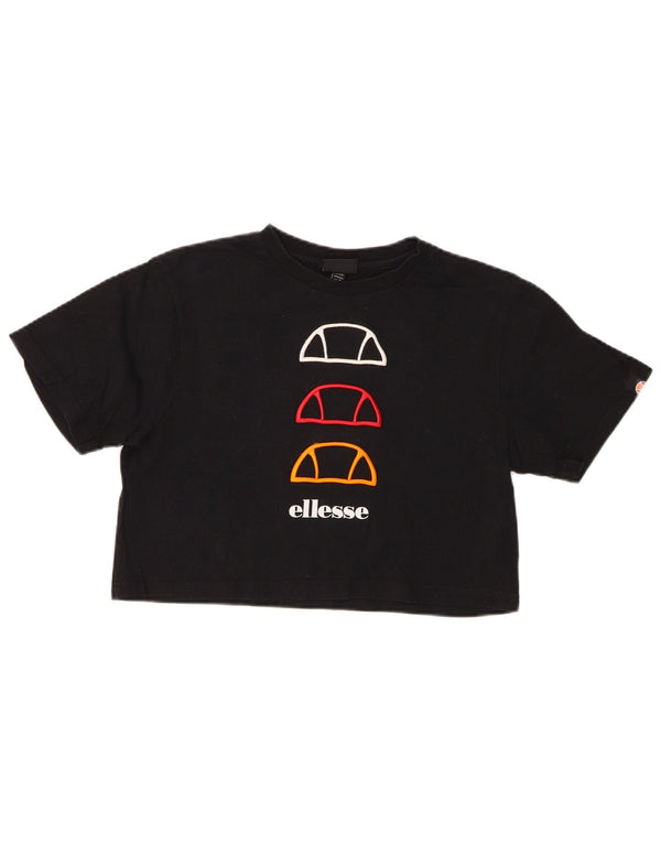 T-shirt grafica corta da donna Ellesse UK 8 piccola in cotone nero