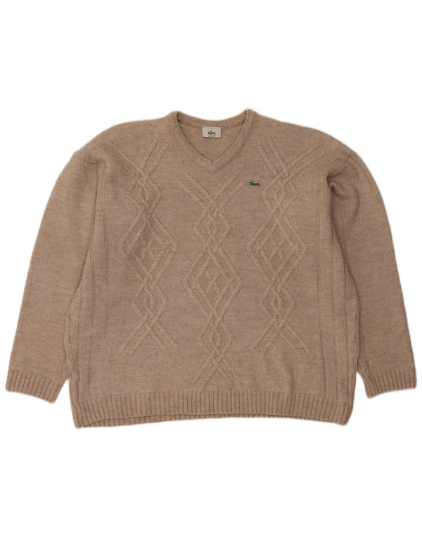 LACOSTE Maglione da uomo con scollo a V taglia 7 2XL Lana beige