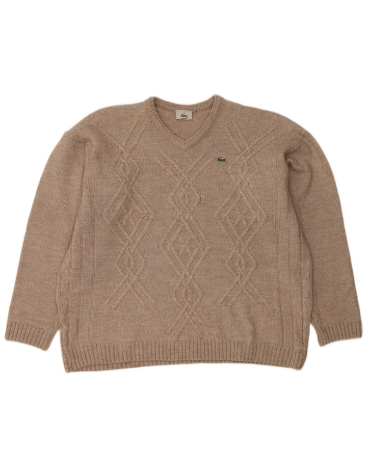 LACOSTE Maglione da uomo con scollo a V taglia 7 2XL Lana beige