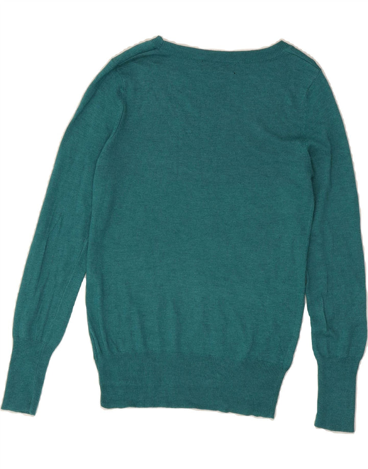 MOSSIMO Womens Boat Neck Jumper Sweater UK 10 Small Turquoise Nylon Vintage Mossimo and Second-Hand Mossimo from Messina Hembry 