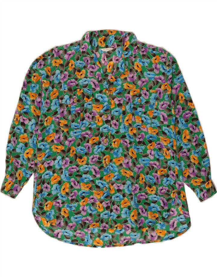 Camicetta camicia da donna VINTAGE EU 36 piccola seta floreale multicolore