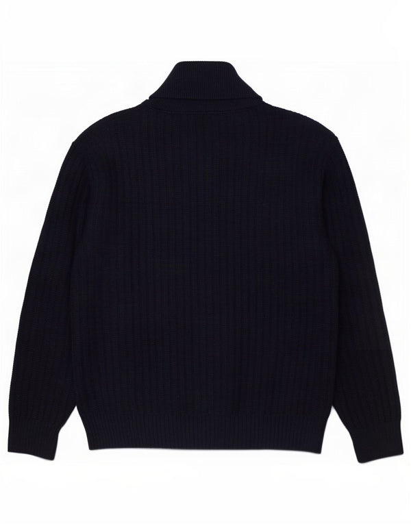 Zara Mens Shawl Neck Jumper Sweater XL Navy Blue Acrylic