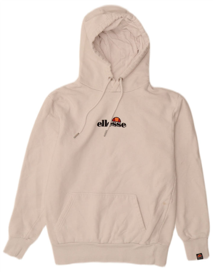 ELLESSE Felpa con cappuccio grafica da uomo, piccola, in cotone bianco sporco