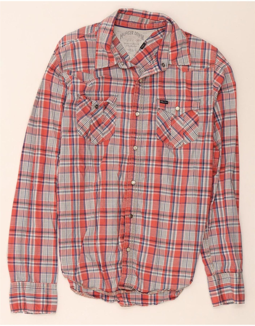 Camicia grafica da uomo Hilfiger Denim in cotone a quadri rossi medi