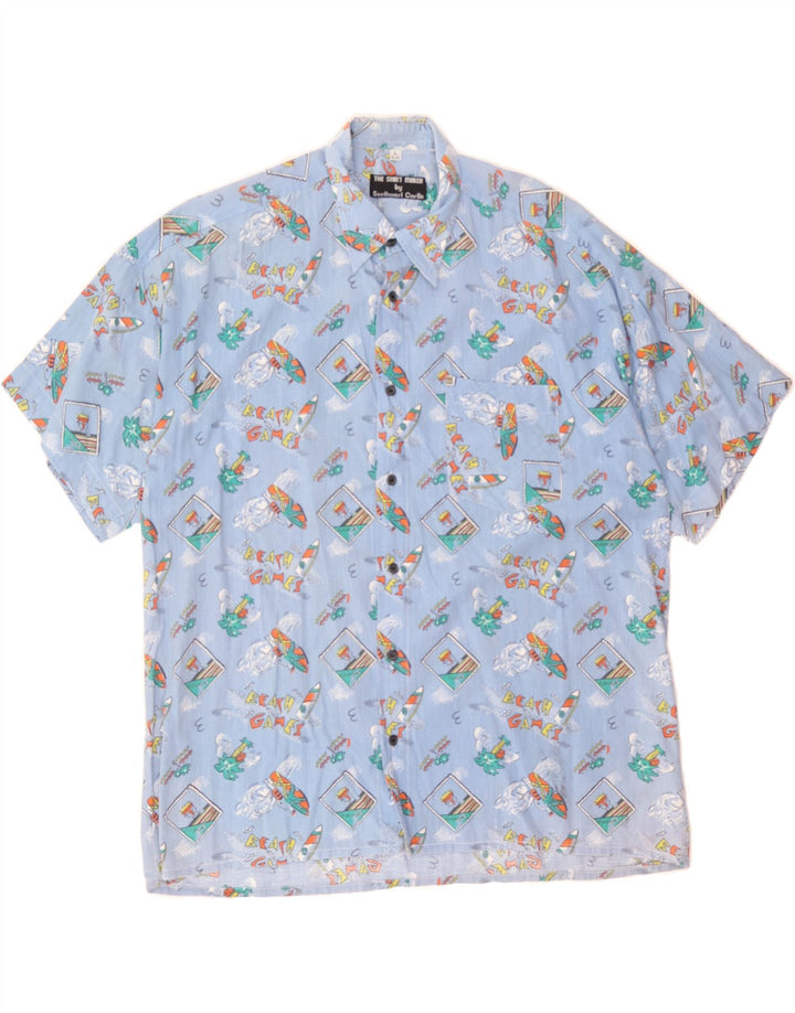 VINTAGE Mens Abstract Pattern Shirt Size 41 /42 Large Blue Beach Vintage Vintage and Second-Hand Vintage from Messina Hembry 