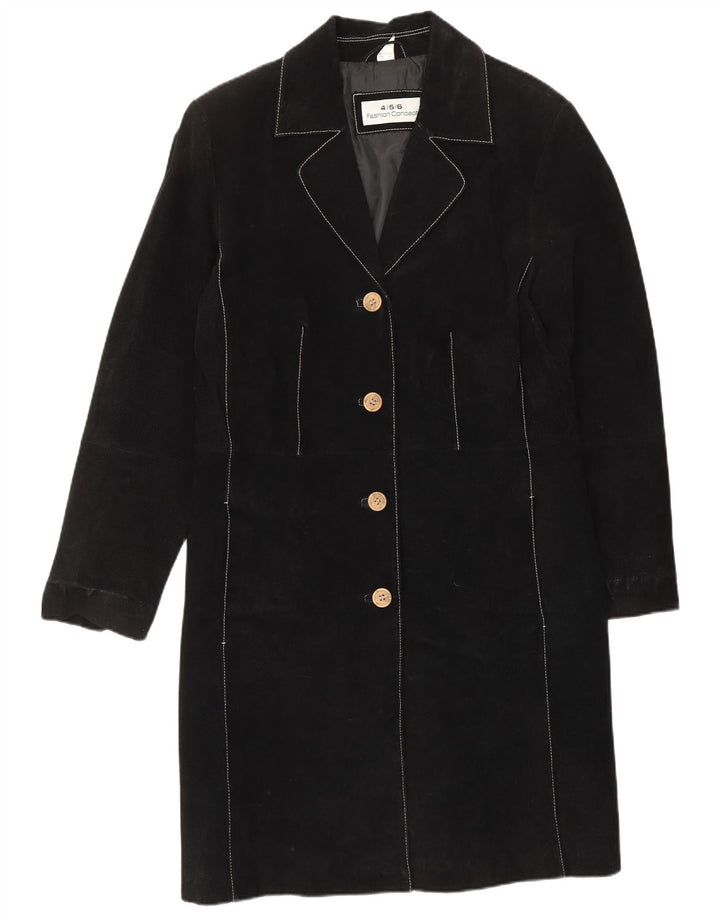 Soprabito in pelle scamosciata da donna VINTAGE UK 12 in pelle nera media