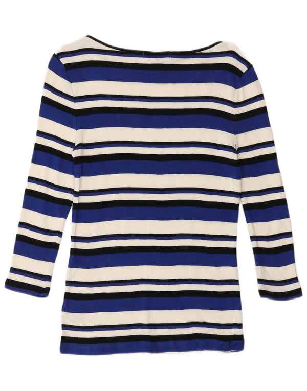 Top da donna Ralph Lauren manica 3/4 UK 12 cotone a righe blu medio