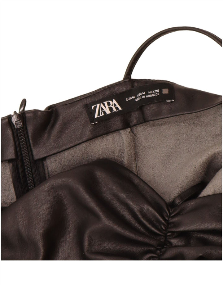 Abito aderente da donna in ecopelle Zara UK 12 poliuretano nero medio