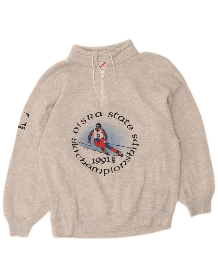 Felpa Jerzees da donna con collo con zip grafica, maglione EU 46 XL grigio screziato