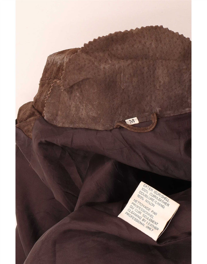 Giacca in pelle vintage da donna vestibilità ampia UK 14 Pelle marrone medio
