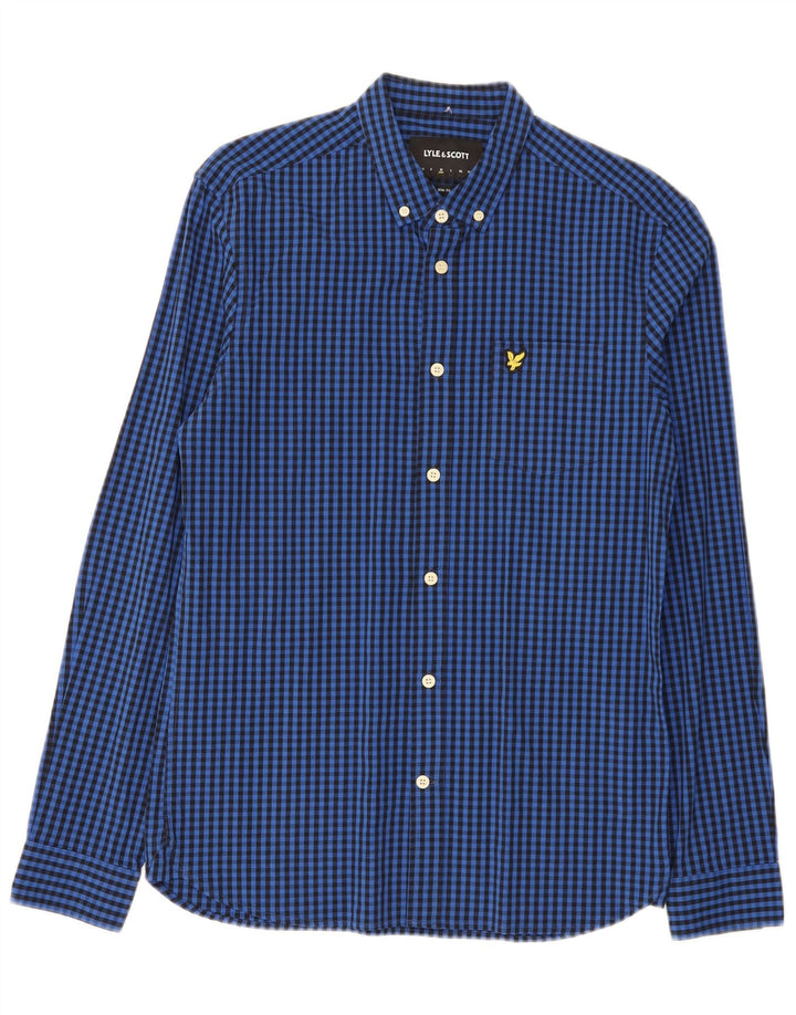 Camicia slim fit da uomo Lyle & Scott in cotone a quadretti blu medio