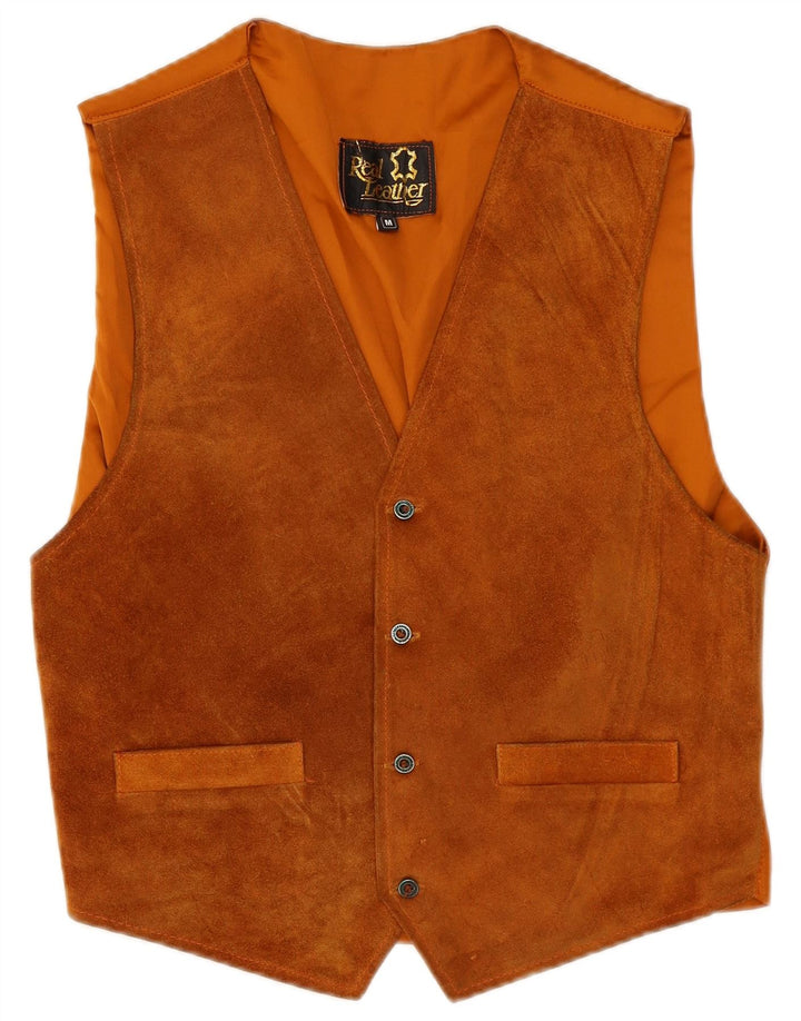 Gilet vintage da uomo in pelle scamosciata in pelle marrone medio