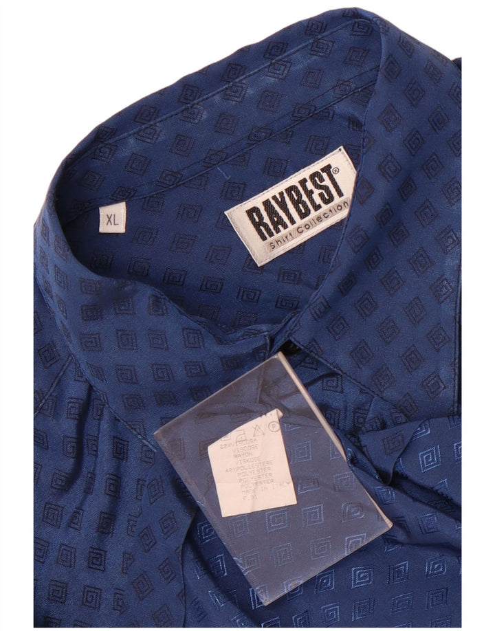 Camicia a maniche corte da uomo Raybest XL in viscosa geometrica blu navy