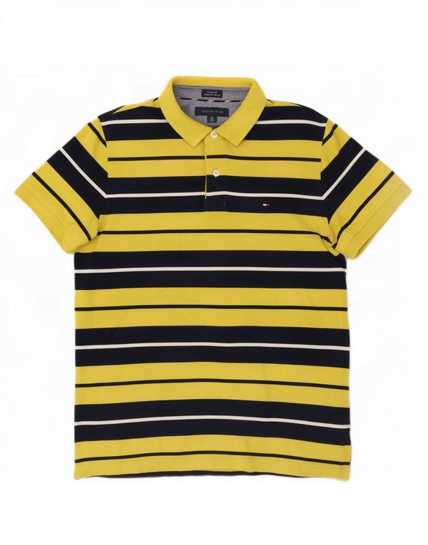 Polo da uomo Custom Fit Tommy Hilfiger in cotone a righe gialle medie