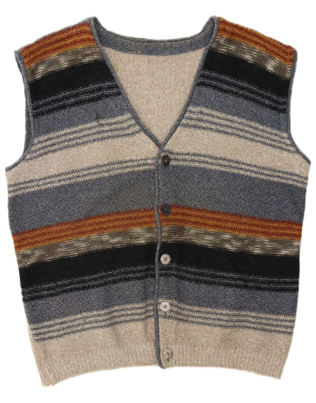 Maglione cardigan senza maniche vintage da uomo a righe grandi multicolori