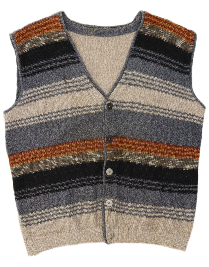 Maglione cardigan senza maniche vintage da uomo a righe grandi multicolori