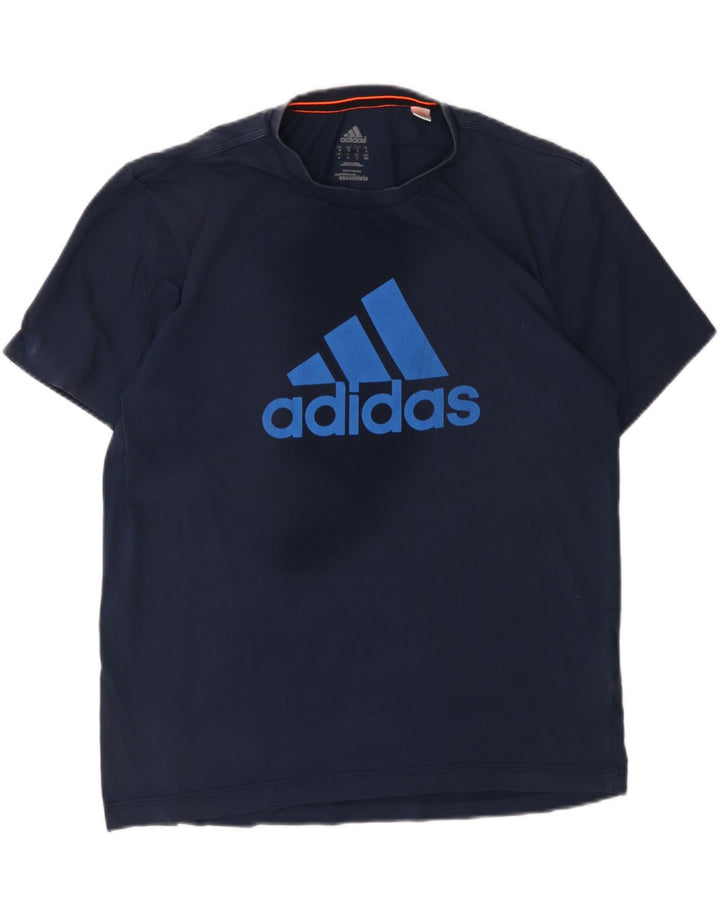 ADIDAS Mens Climalite Graphic T-Shirt Top Medium Navy Blue Cotton Vintage Adidas and Second-Hand Adidas from Messina Hembry 