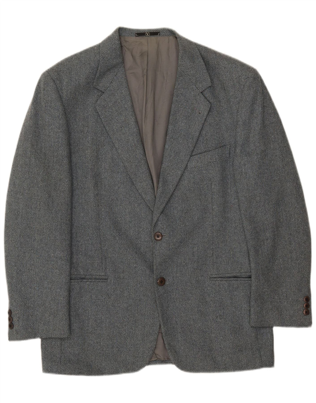 Giacca blazer da uomo a 2 bottoni Valentino IT 50 Large in lana a spina di pesce grigia