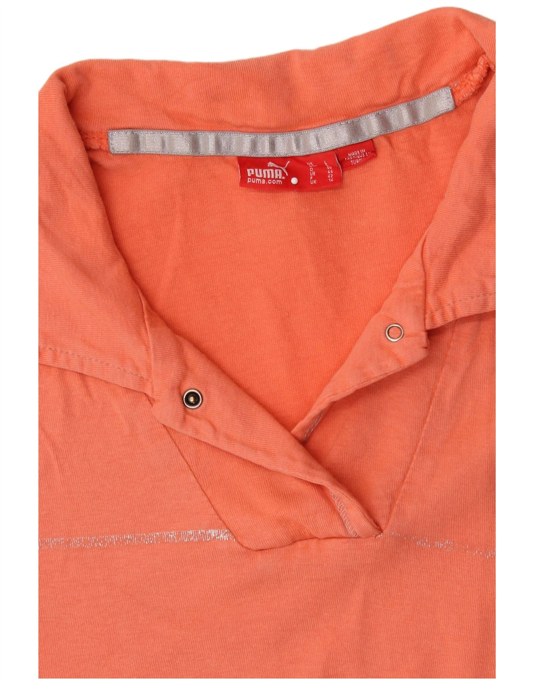 PUMA Womens Polo Shirt UK 14 Medium Orange Striped