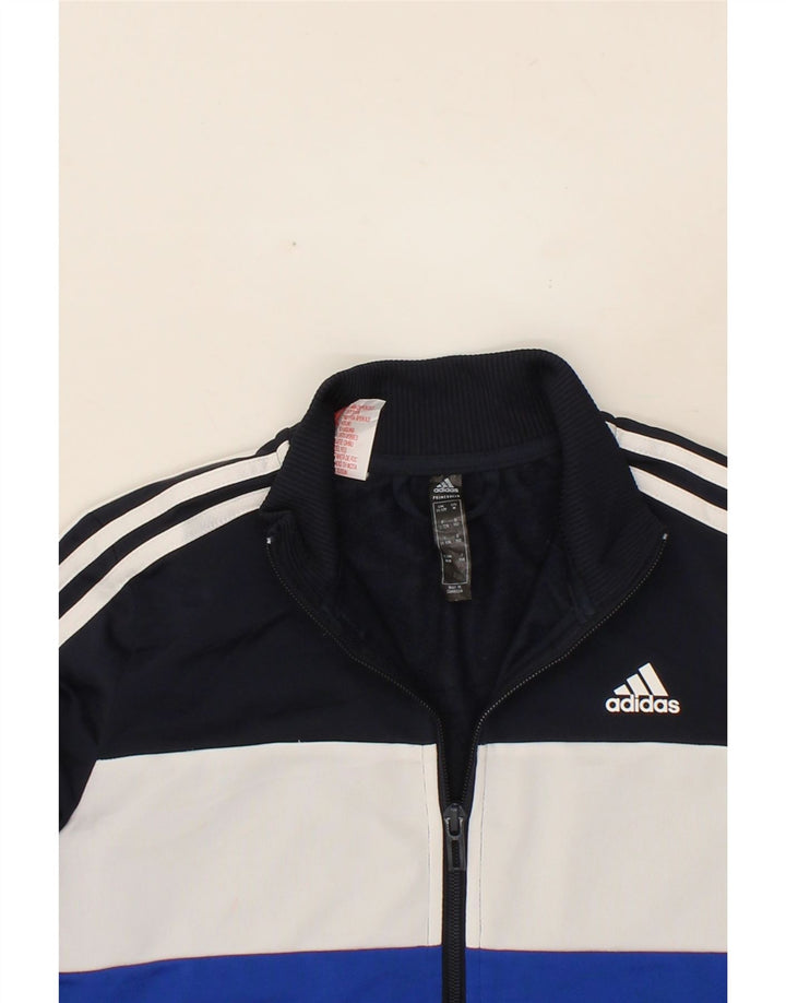 ADIDAS Boys Tracksuit Top Jacket 11-12 Years Navy Blue Colourblock Vintage Adidas and Second-Hand Adidas from Messina Hembry 
