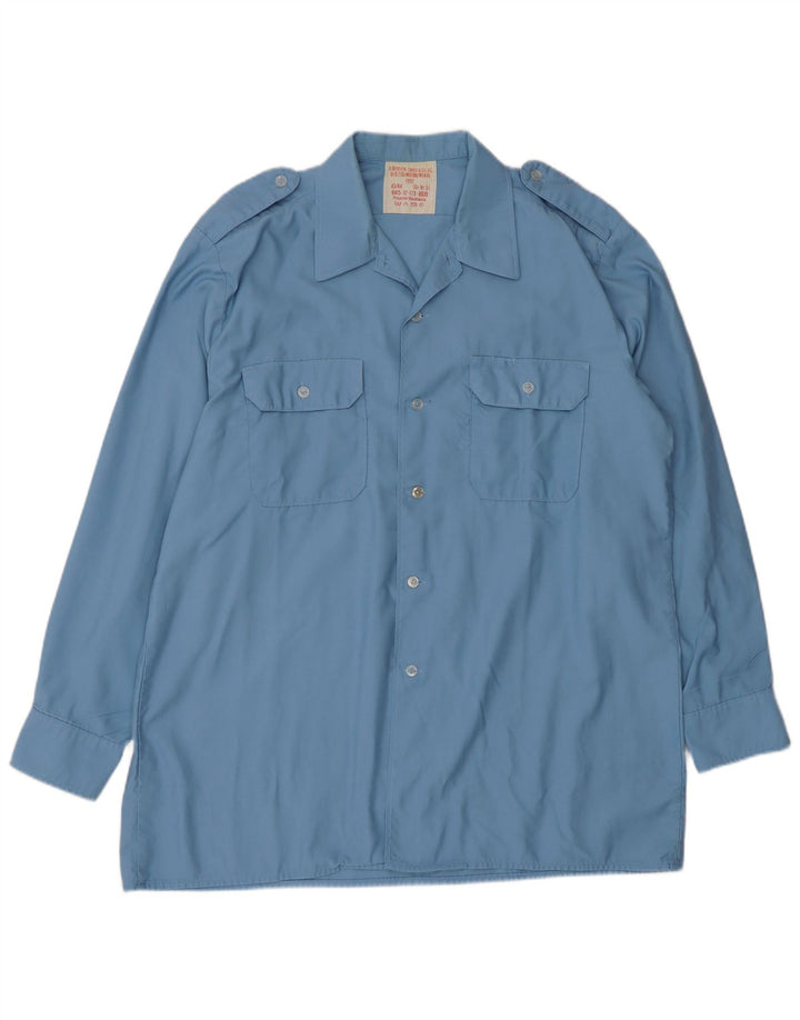 Camicia militare vintage da uomo taglia 43/44 grande poliestere blu