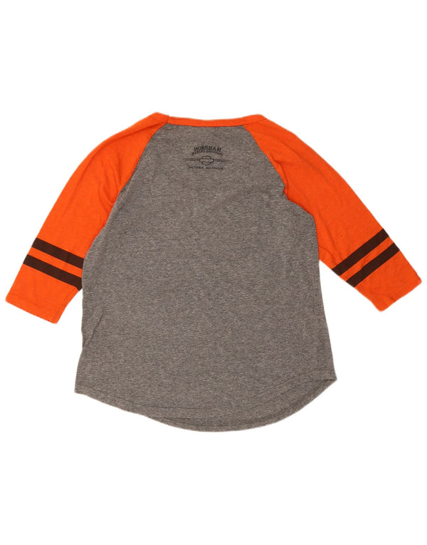 Maglietta grafica da donna Harley Davidson manica 3/4 UK 16 Large Grey Colourblock
