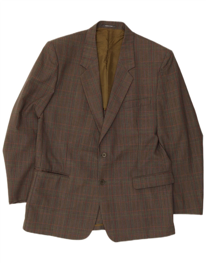 Giacca blazer vintage da uomo a 2 bottoni UK 40 grande lana vergine scozzese marrone