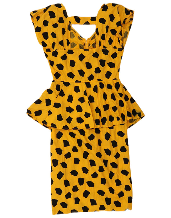 Abito peplo senza maniche da donna Selene UK 14 Cotone geometrico giallo medio