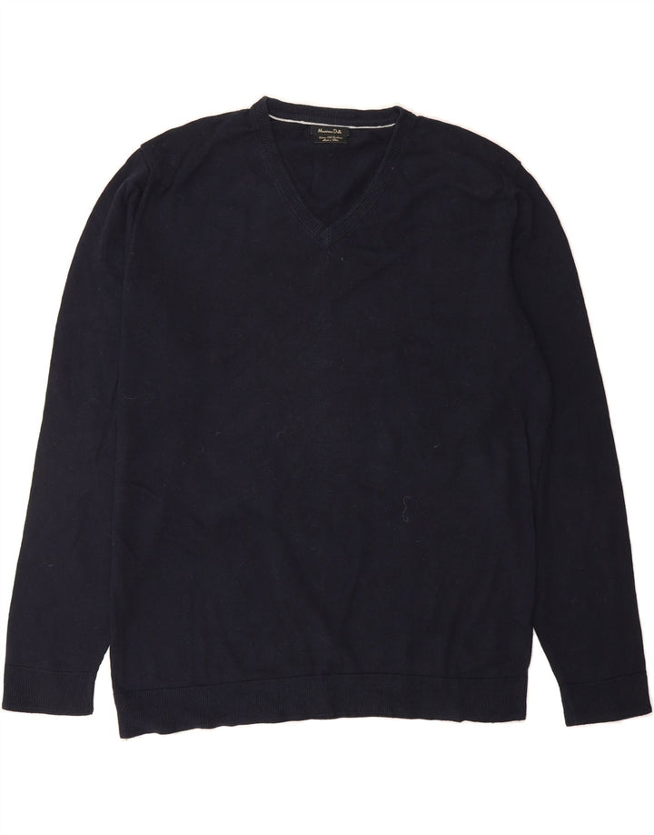 MASSIMO DUTTI Mens V-Neck Jumper Sweater XL Navy Blue Cotton Vintage Massimo Dutti and Second-Hand Massimo Dutti from Messina Hembry 