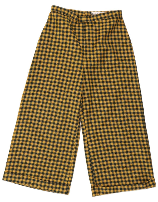 Pantaloni capri vintage da donna a vita alta W28 L22 a quadretti gialli