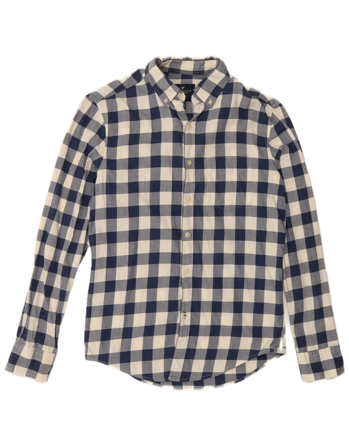 Camicia da uomo Classic Fit American Eagle XS in cotone a quadretti blu navy