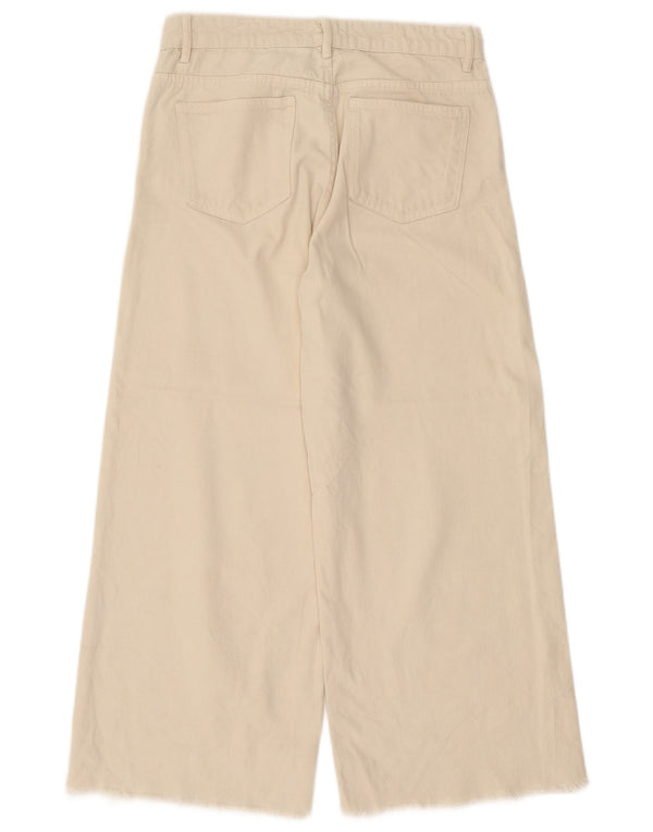 Pantaloni casual a gamba larga a vita alta da donna Zara EU 36 XS W26 L25 bianco sporco
