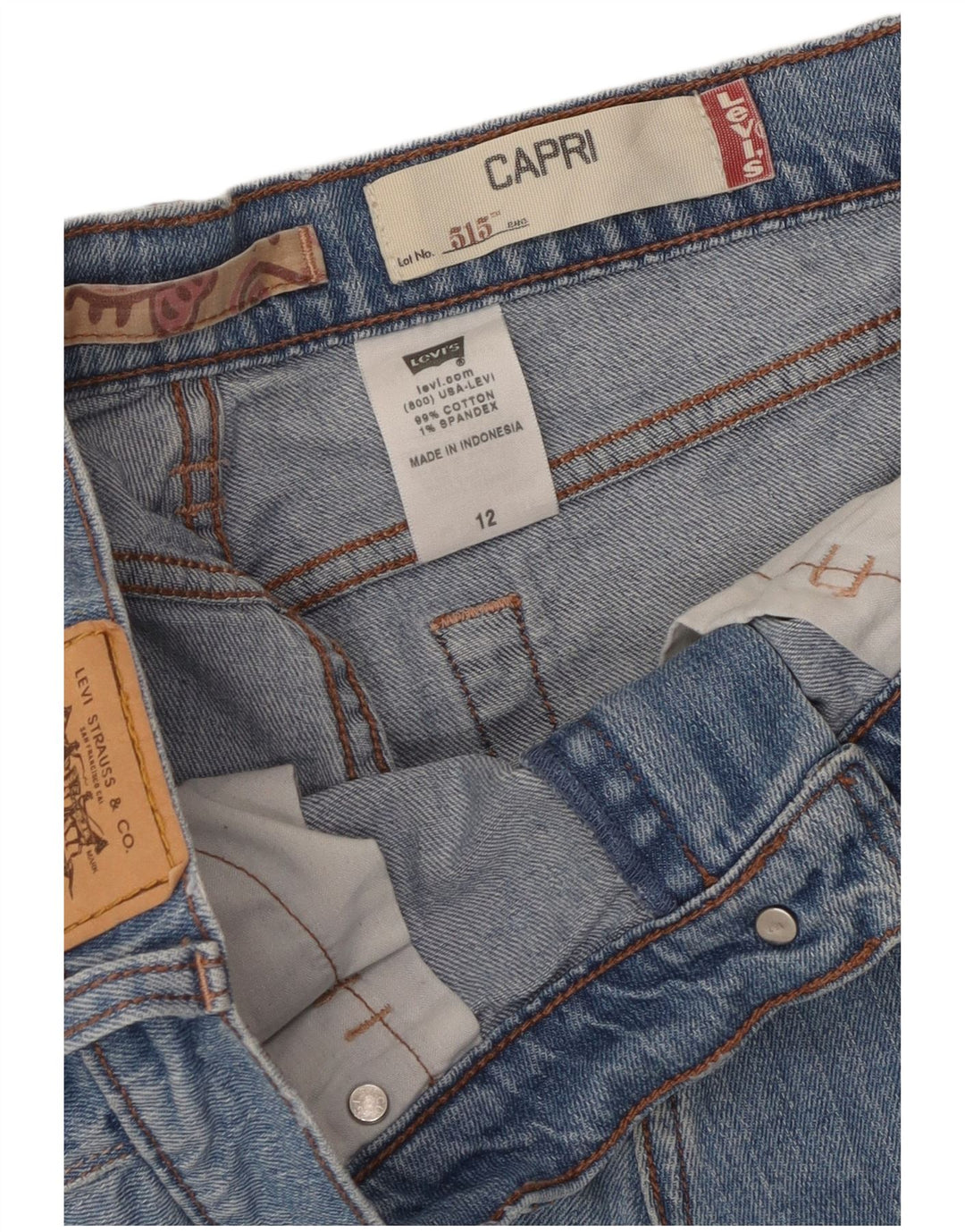 Levi's Donna 515 Capri Jeans US 12 Large W34 L21 Cotone Blu