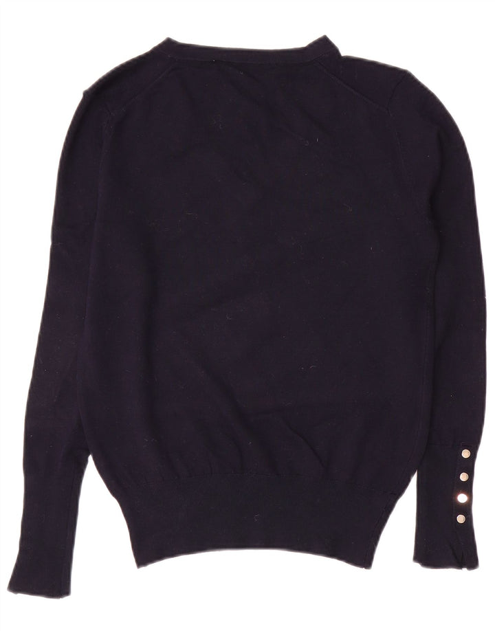 ZARA Maglione Corto da Donna con Scollo a V UK 12 Medio Blu Navy