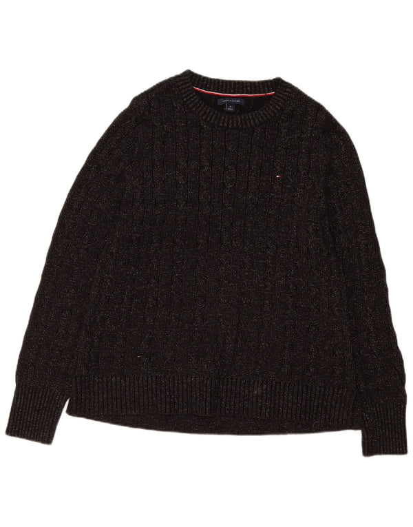 Maglione maglione girocollo da donna Tommy Hilfiger UK 12 cotone nero medio