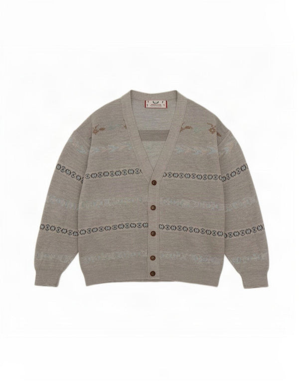 Maglione cardigan da uomo vintage XL in lana a righe grigie