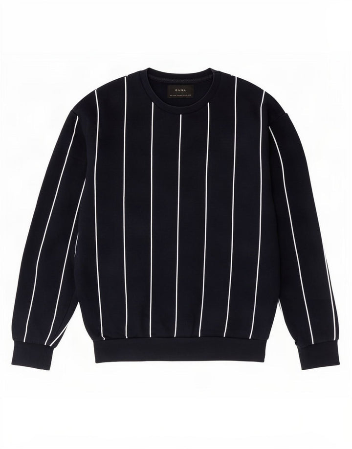 Felpa Zara da uomo maglione piccolo in cotone a righe blu navy