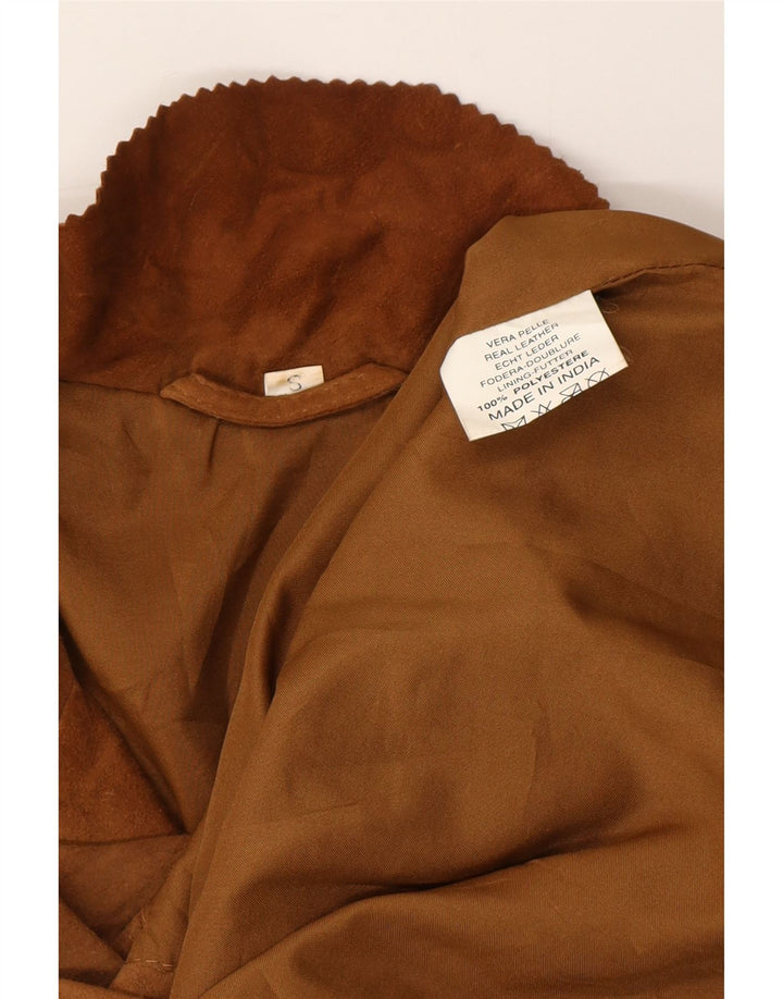 Giacca blazer oversize da donna in pelle scamosciata a 3 bottoni VINTAGE UK 10 piccola beige