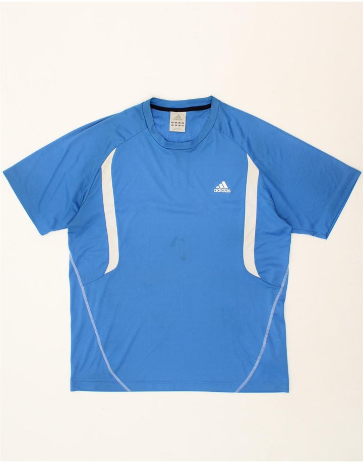 ADIDAS Mens T-Shirt Top Large Blue Colourblock Polyester Vintage Adidas and Second-Hand Adidas from Messina Hembry 