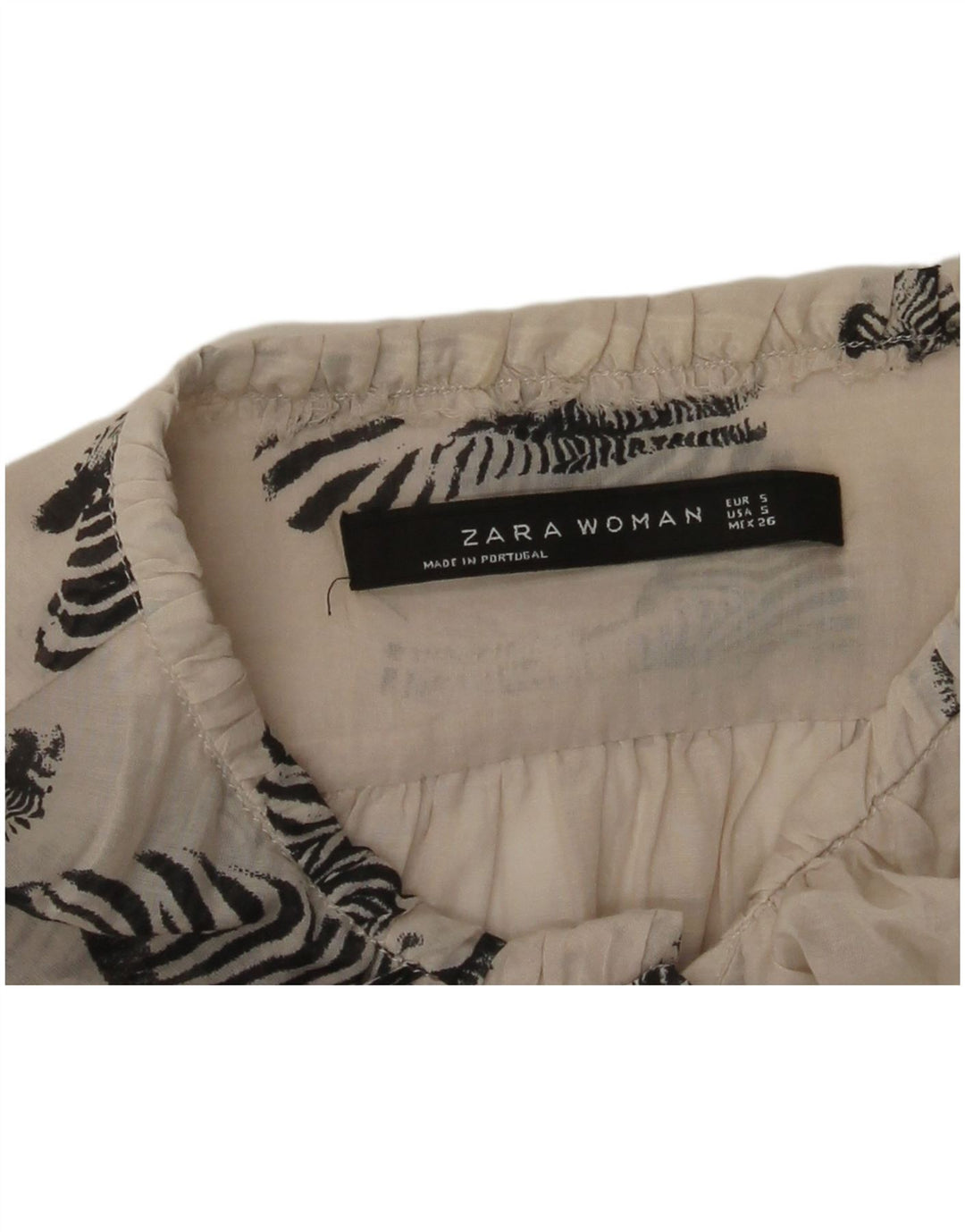 ZARA Camicetta Camicia Oversize da Donna UK 10 Piccola Stampa Animalier Bianco Sporco