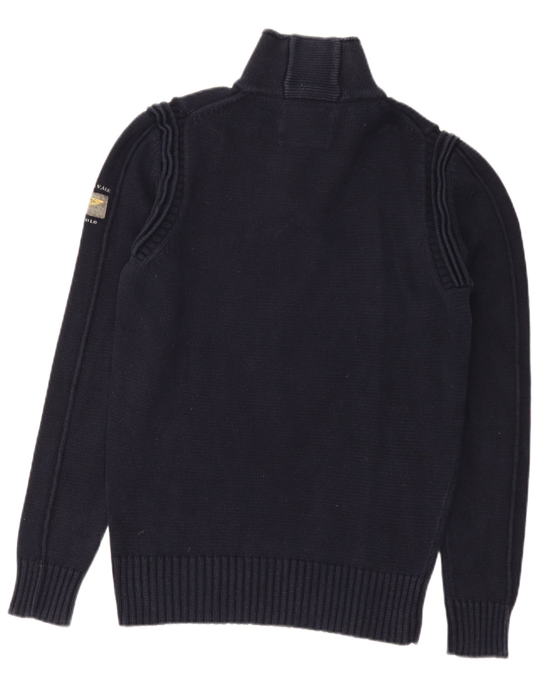 Maglione da uomo con collo abbottonato Aviazione Navale in cotone blu navy medio