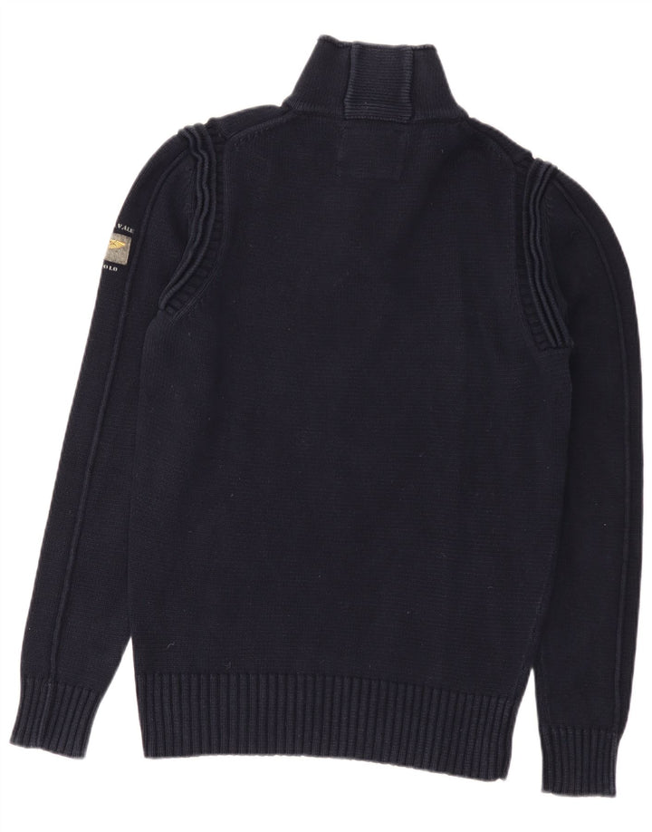 Maglione da uomo con collo abbottonato Aviazione Navale in cotone blu navy medio