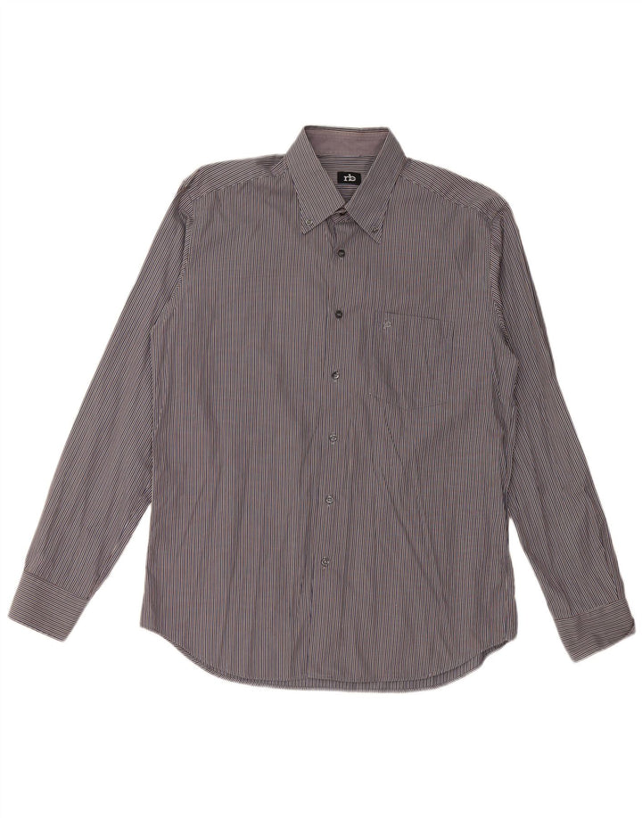 Camicia da uomo ROCCOBAROCCO taglia 16 41 grande cotone a righe blu navy