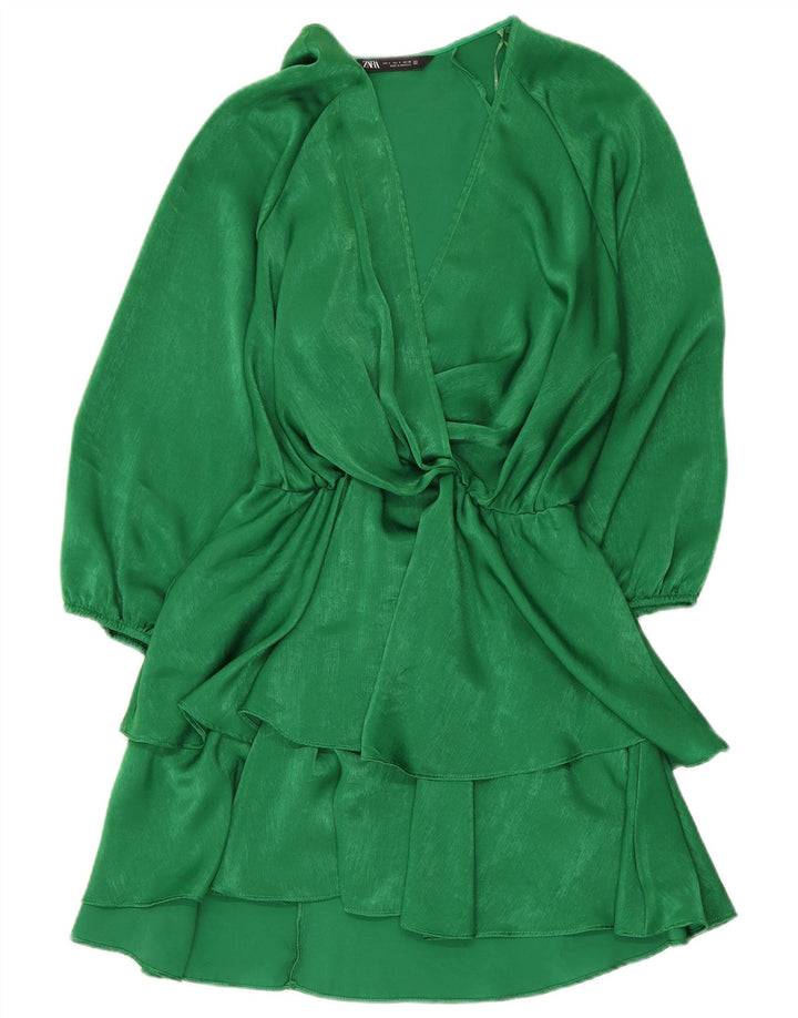 Abito a strati con maniche a 3/4 Zara da donna UK 10 piccolo poliestere verde